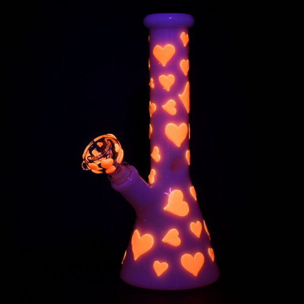 Valentines Day Heart Glow In The Dark Beaker Water Pipe – 10″ / 14mm F - Image 4