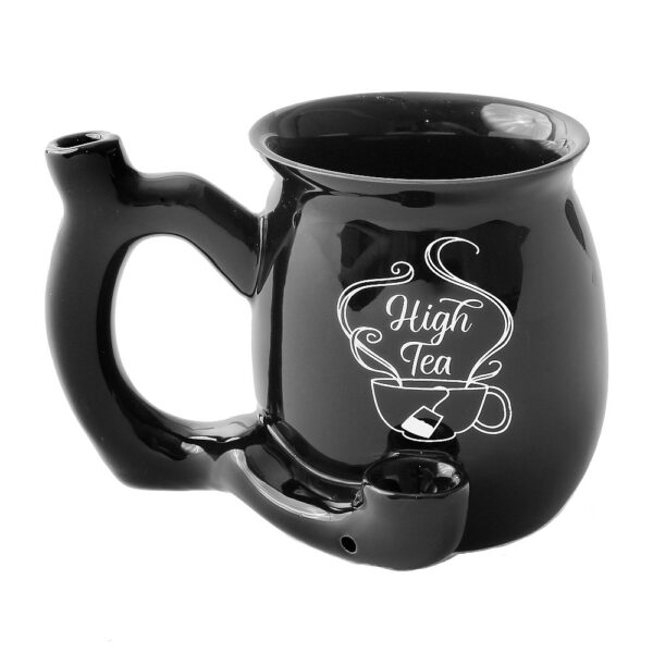 High Tea single wall Mug – shiny black with white imprint - Image 7