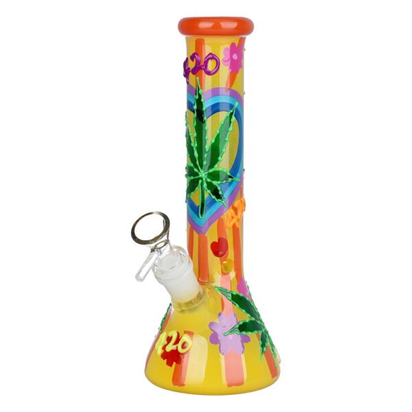 420 Hemp Leaf Glow In The Dark Beaker Glass Water Pipe – 9.25″ / 14mm F