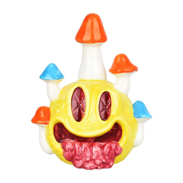 Mind Blown Shroomin’ Smiley Face Ceramic Hand Pipe – 7.75″