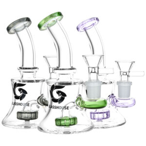 Glass House Disc Perc Glass Water Pipe – 5.5″ / 14mm F / Colors Vary