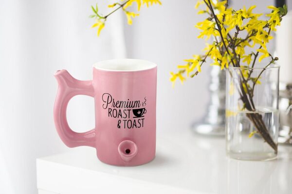 Pink roast & Toast mug with black logo - Image 3