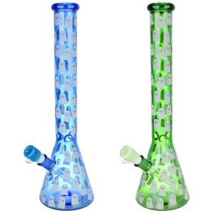Ghostly Glow Beaker Water Pipe – 18″ / 14mm F / Colors Vary