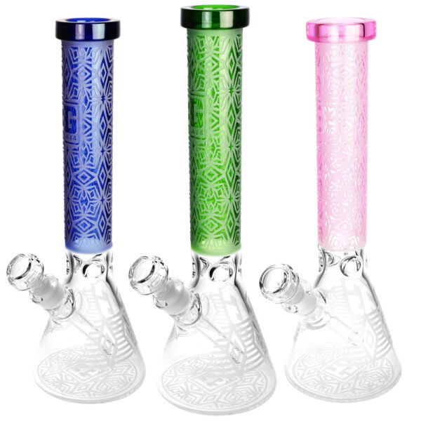 Deco Diamond Etched Beaker Water Pipe – 14.5″/14mm F/Colors Vary