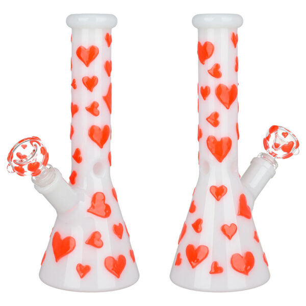 Valentines Day Heart Glow In The Dark Beaker Water Pipe – 10″ / 14mm F - Image 3