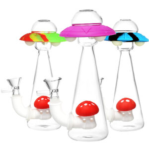 UFO Glass & Silicone GID Water Pipe – 7″/14mm F/Colors Vary