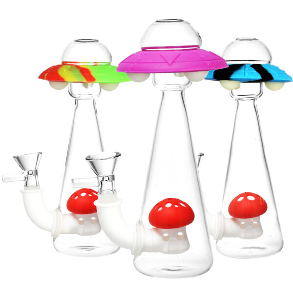 UFO Glass & Silicone GID Water Pipe – 7″/14mm F/Colors Vary
