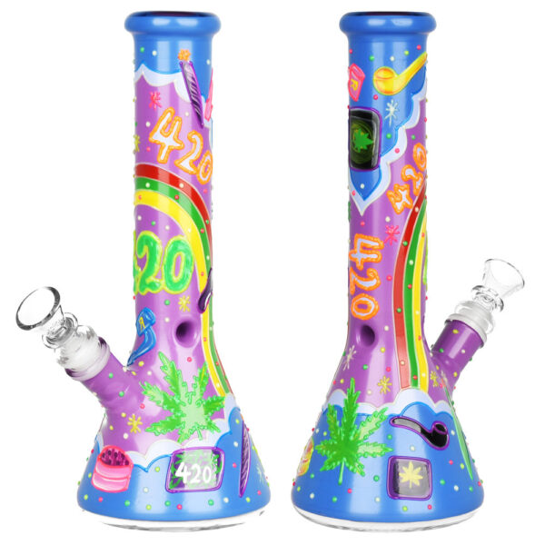 Beach Vibes 420 Painted Glass Beaker Water Pipe – 10″ / 14mm F