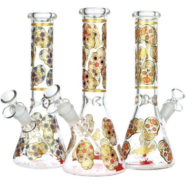 Sugar Skull Beaker Water Pipe – 9.75″ / Designs Vary