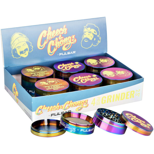 Pulsar 6PC DISPLAY – Cheech & Chong’s  Metal Grinder – Rainbow / 4pc / 2.5″