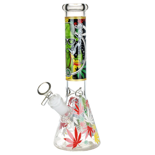 Aliens And Hemp Leaves Glow Glass Beaker Water Pipe-10″ / 14mm F / Designs Vary - Image 2