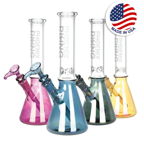 Phoenix Rising Metallic Bottom Beaker Water Pipe -11″/14mm F/Clrs Vry