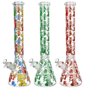 Glow Mushroom Beaker Water Pipe – 18″ / 14mm F / Colors Vary