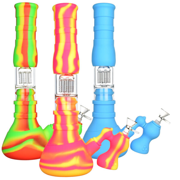 3 Stage Silicone Water Pipe w/ Ash Catch- 14″/14mm F/Clrs Vary