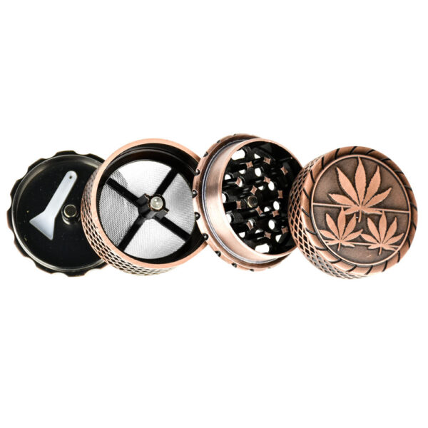 6PC DISP-Hemp Leaf Trio Solid Metal Grinder- 4pc/2″/Assorted - Image 2