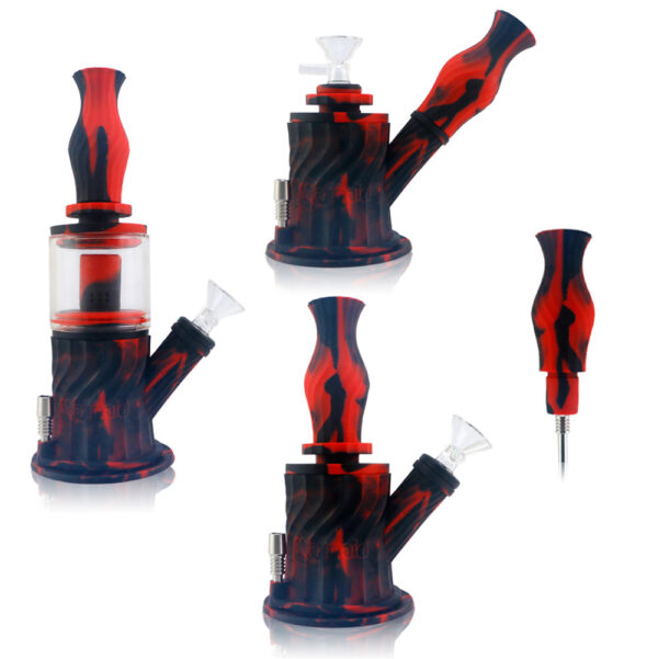 4 in 1 Silicone Water Pipe – 10″ / 14mm F / Colors Vary - Image 2