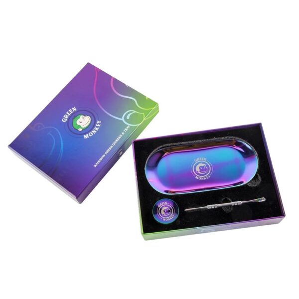 Green Monkey Rainbow Finish Rolling Tray & Grinder Kit - Image 2