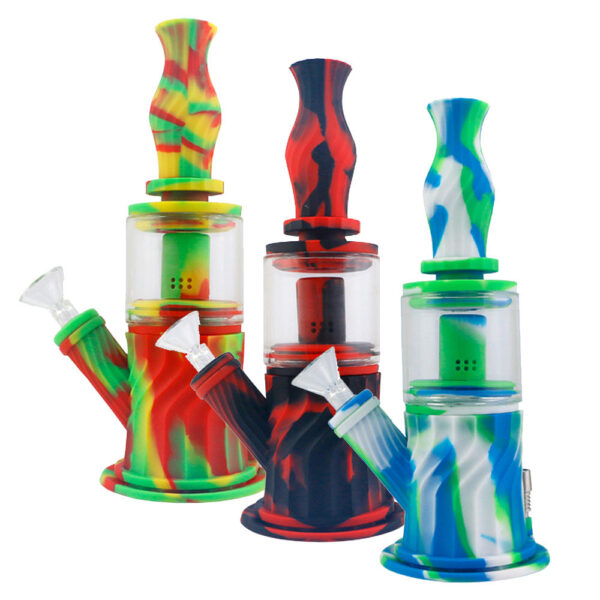 4 in 1 Silicone Water Pipe – 10″ / 14mm F / Colors Vary