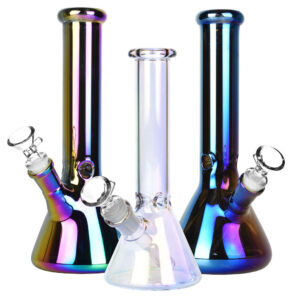 Iridescent Beaker Water Pipe – 10″ / 14mm F / Colors Vary