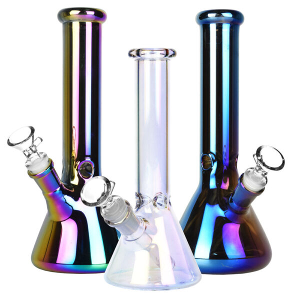 Iridescent Beaker Water Pipe – 10″ / 14mm F / Colors Vary