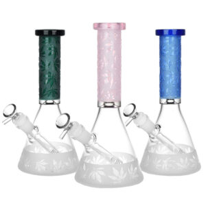 Harmonic Hemp Leaf Beaker Water Pipe – 9.5″ / 14mm F / Colors Vary