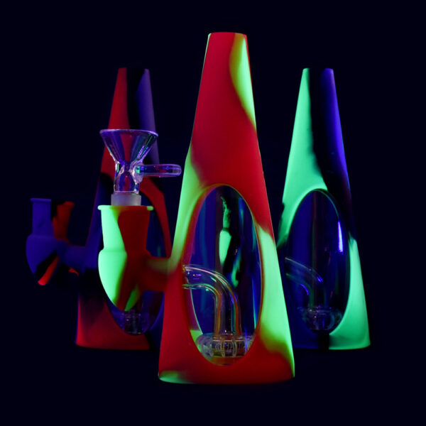 Silicone/Glass Cone Water Pipe – 6.5″ / 14mm F / Colors Vary - Image 2