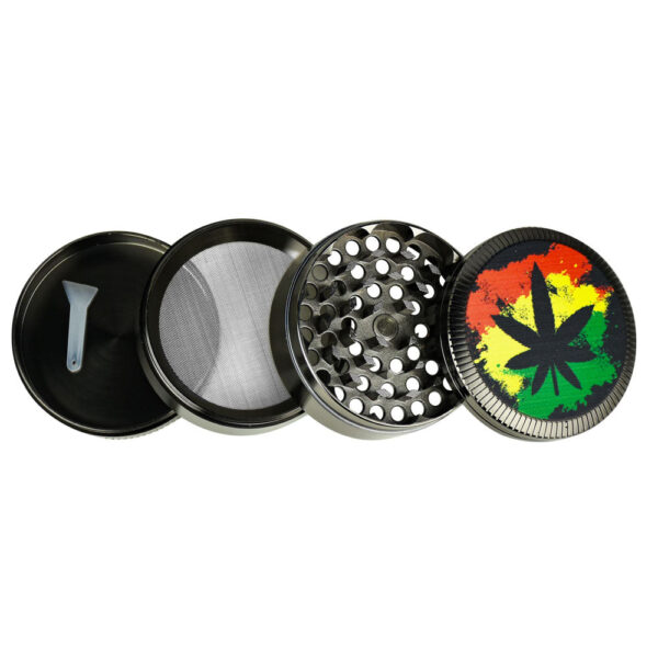 Hemp Leaf Colored Metal Grinder- 4pc/2.5″/Assorted – 6PC DISP - Image 2