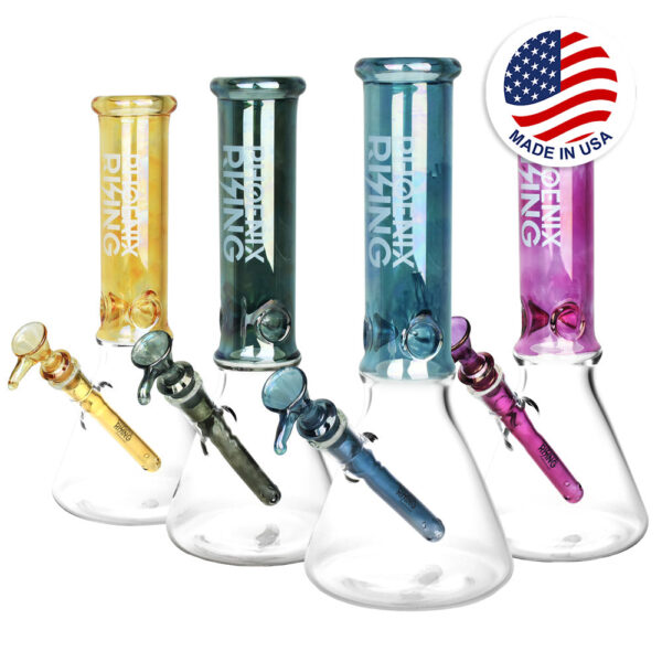 Phoenix Rising Metallic Top Beaker Water Pipe -12″/14mm F/Clrs Vary