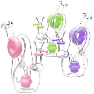 Twisted Donut Recycler Water Pipe – 6.5″/14mm F/Colors Vary