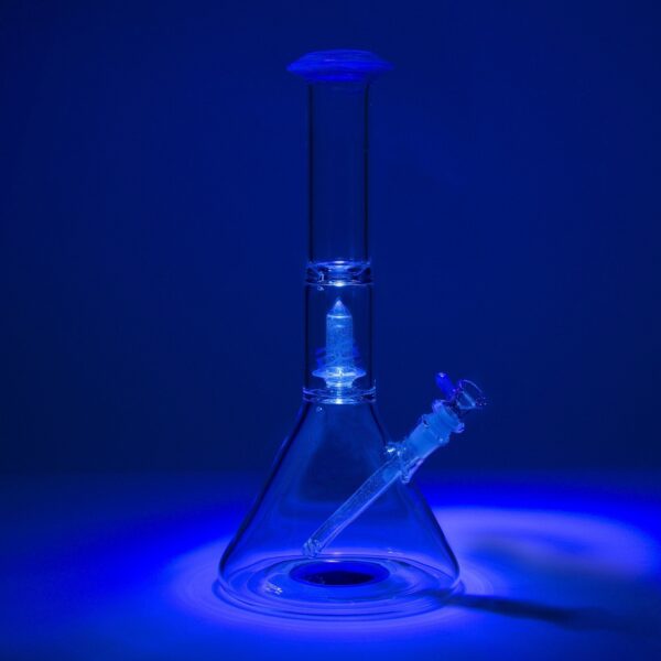 Geo’s Glass 14in Crystal Circ Perc Beaker Bong – Atomic Stardust + Blu-V - Image 2